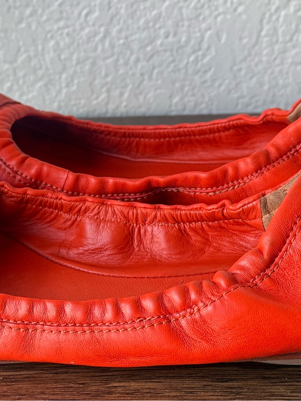 Tory Burch Orange Leather Ballet Flats with Gold Cap Toe - Picture 7 of 12